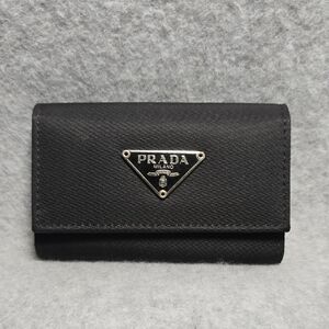 Prada Black Triangular Logo Nylon and Saffiano Leather Key Case